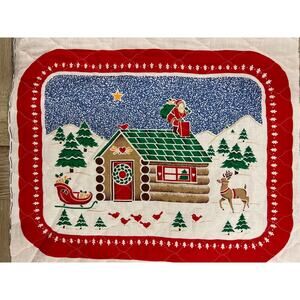 Vintage Quilted Fabric Panel Placemat Set 3 Christmas Country Cranston 2-sided